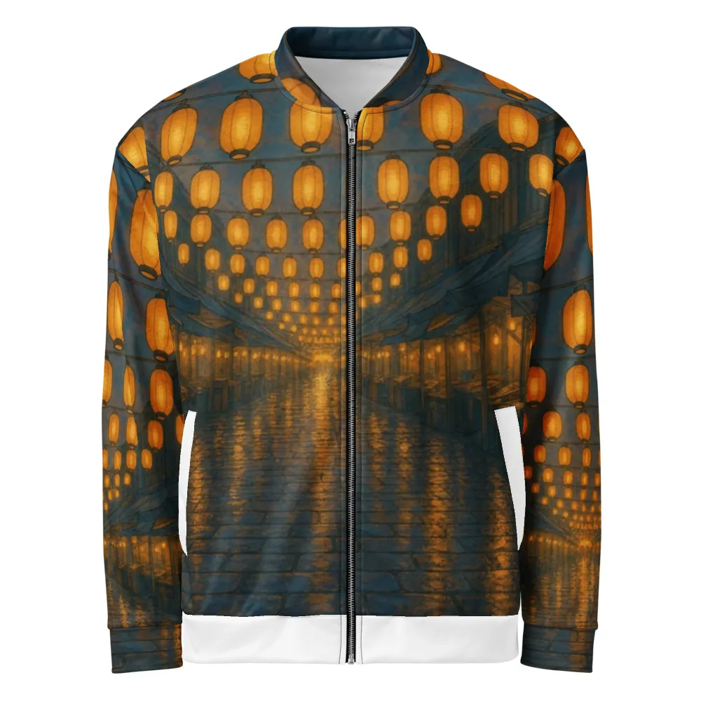 Bomber jacket printed with Dusk Market in the Twelve Colours hand