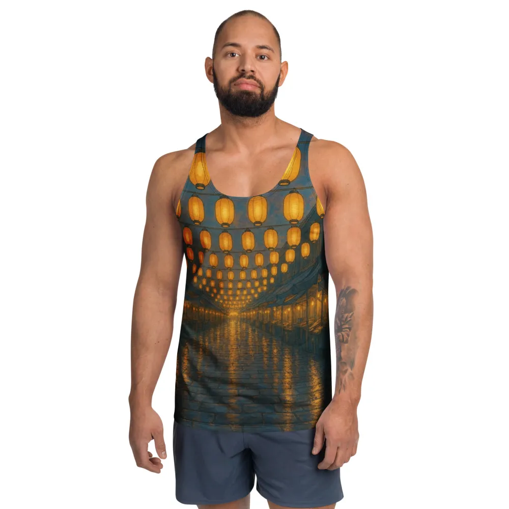 Men's tank printed with Dusk Market in the Twelve Colours hand