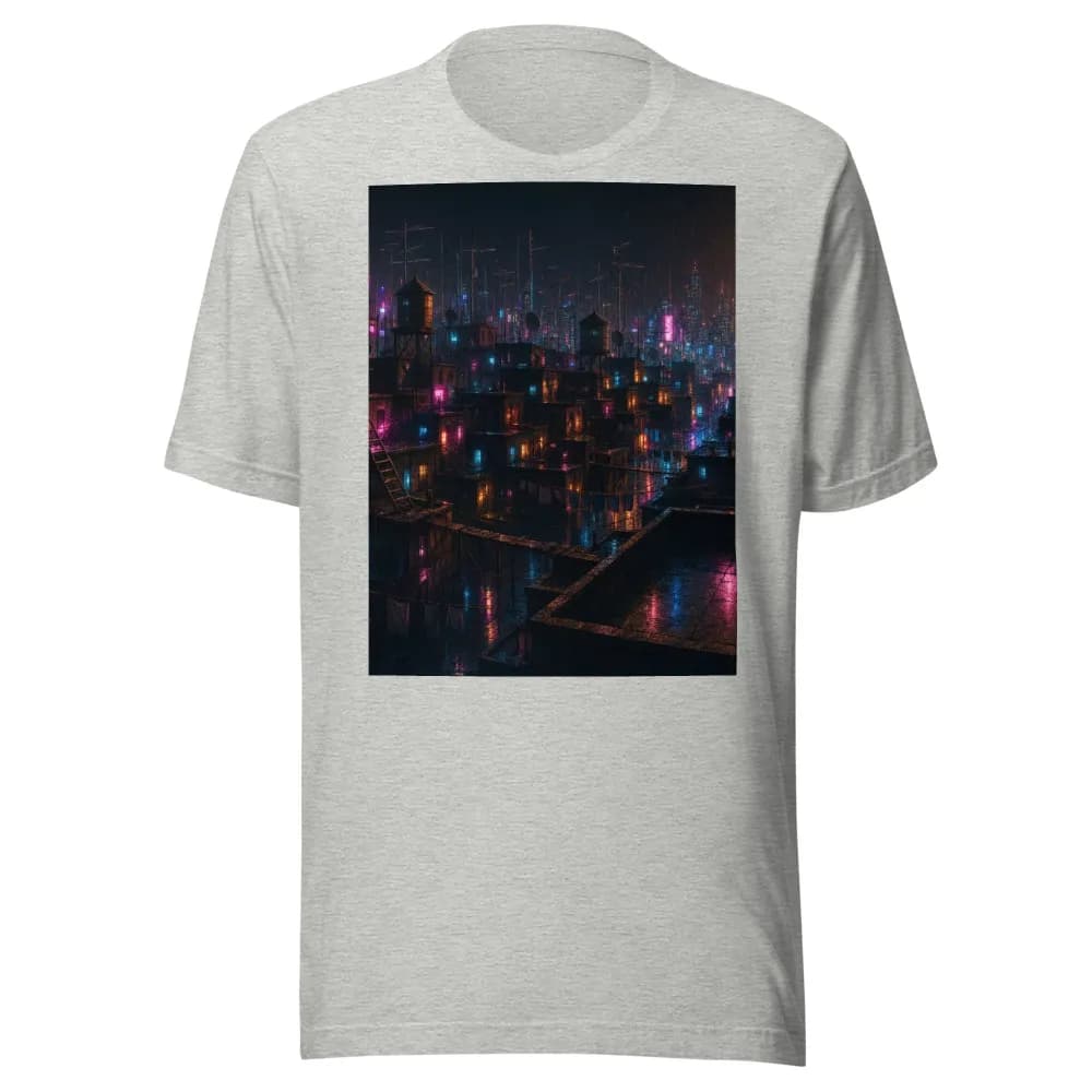 Printed tee printed with Rooftop Walk in the Wet Street hand