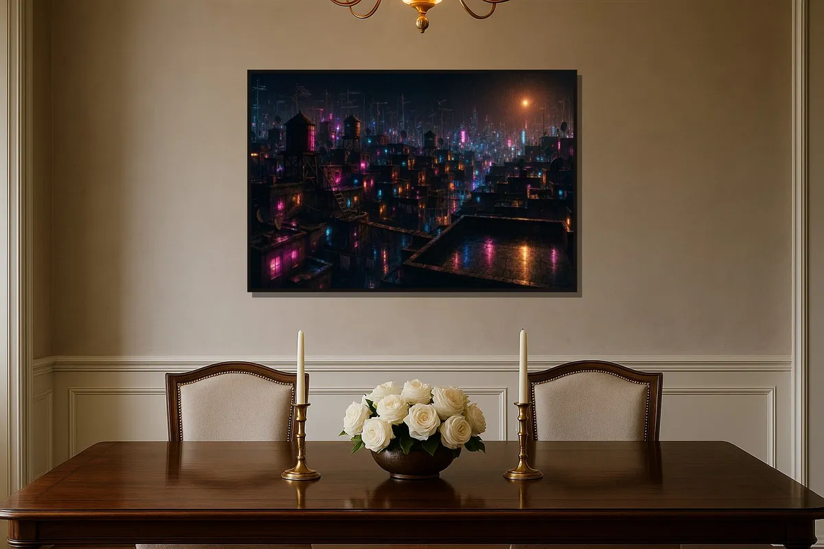 Float-framed canvas printed in the Wet Street hand