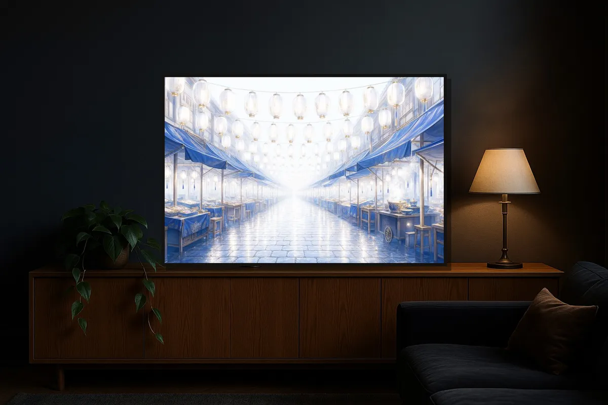 Float-framed canvas printed in the Rim Light hand