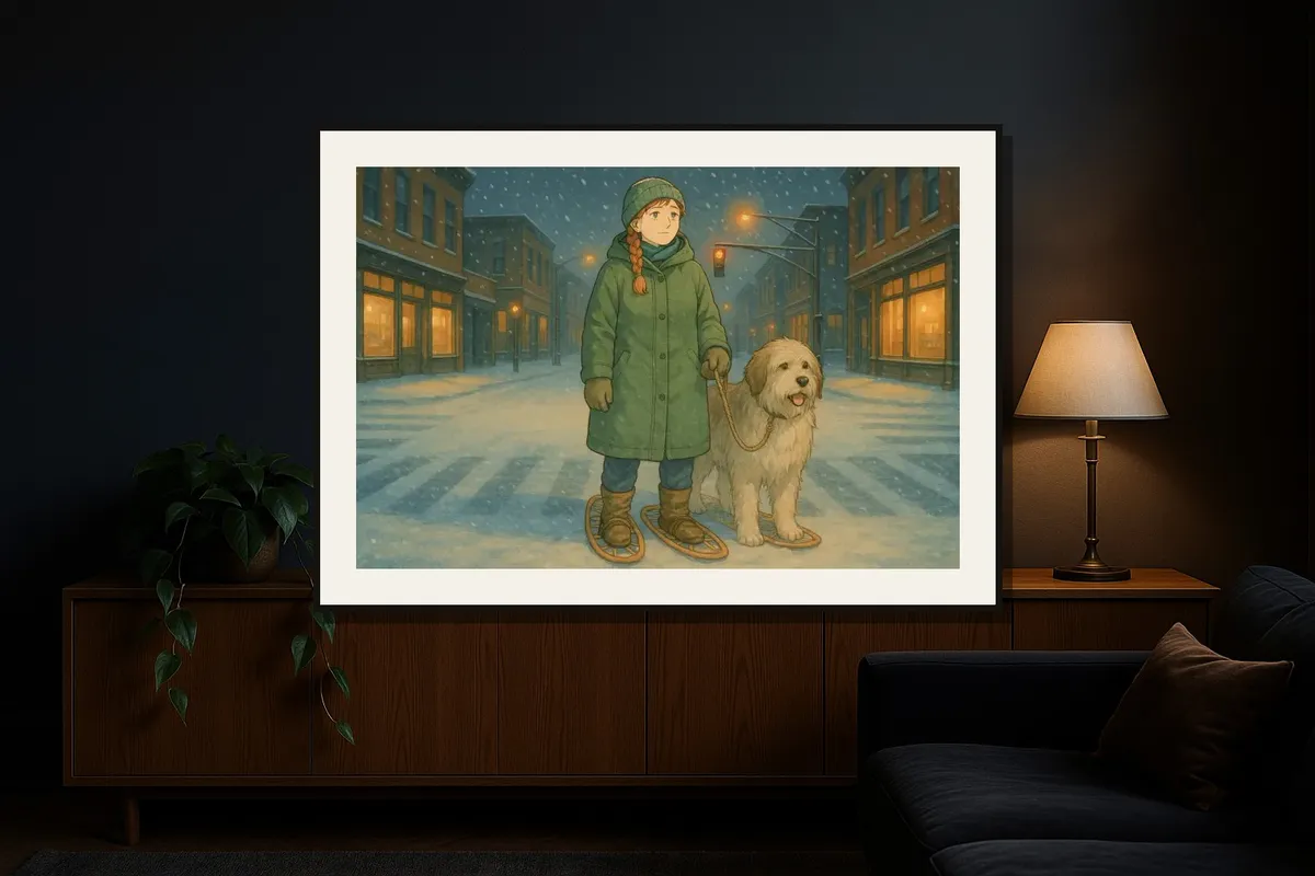 Archival print printed with first snow crossing in the pastoral hand