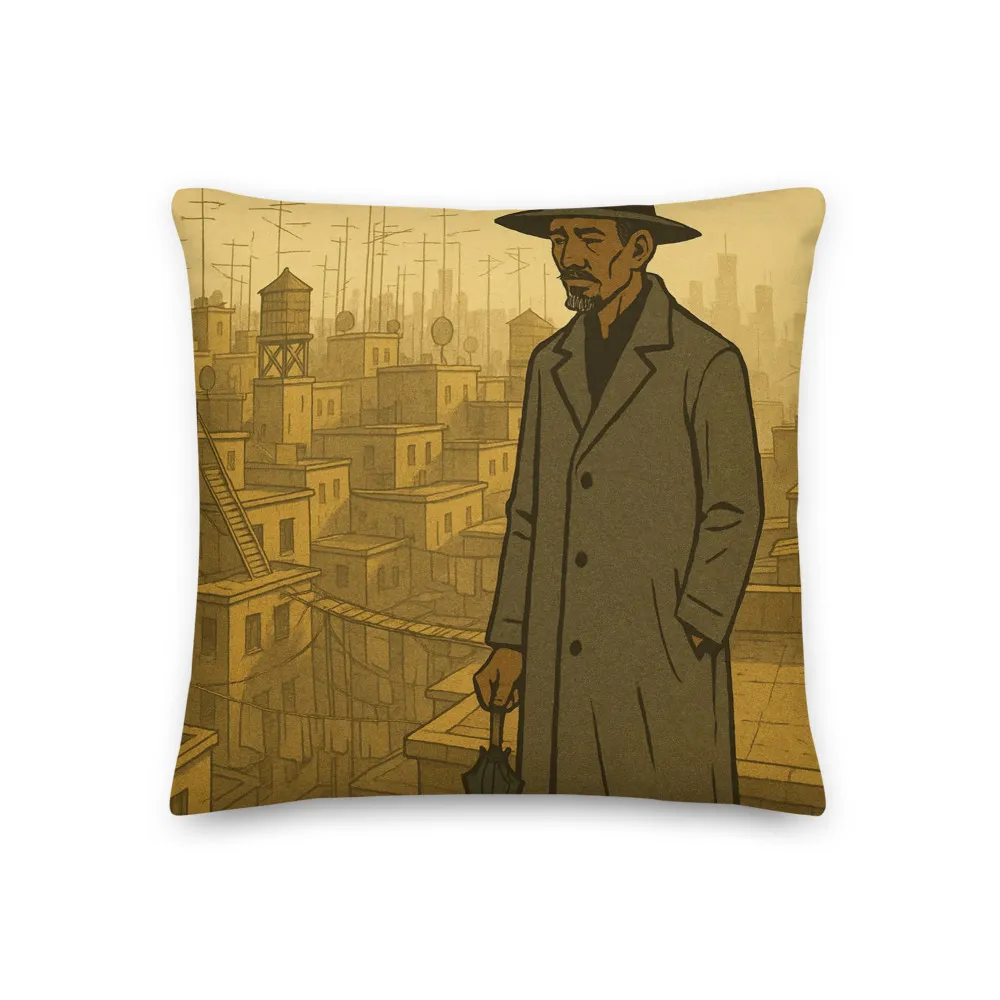Throw pillow printed with Rooftop Walk in the Key Line hand