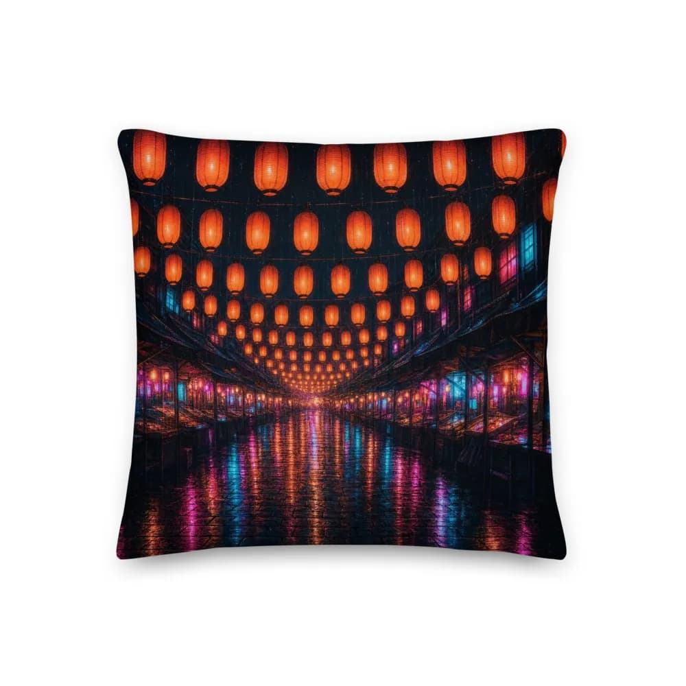 Throw pillow, Dusk Market, Wet Street