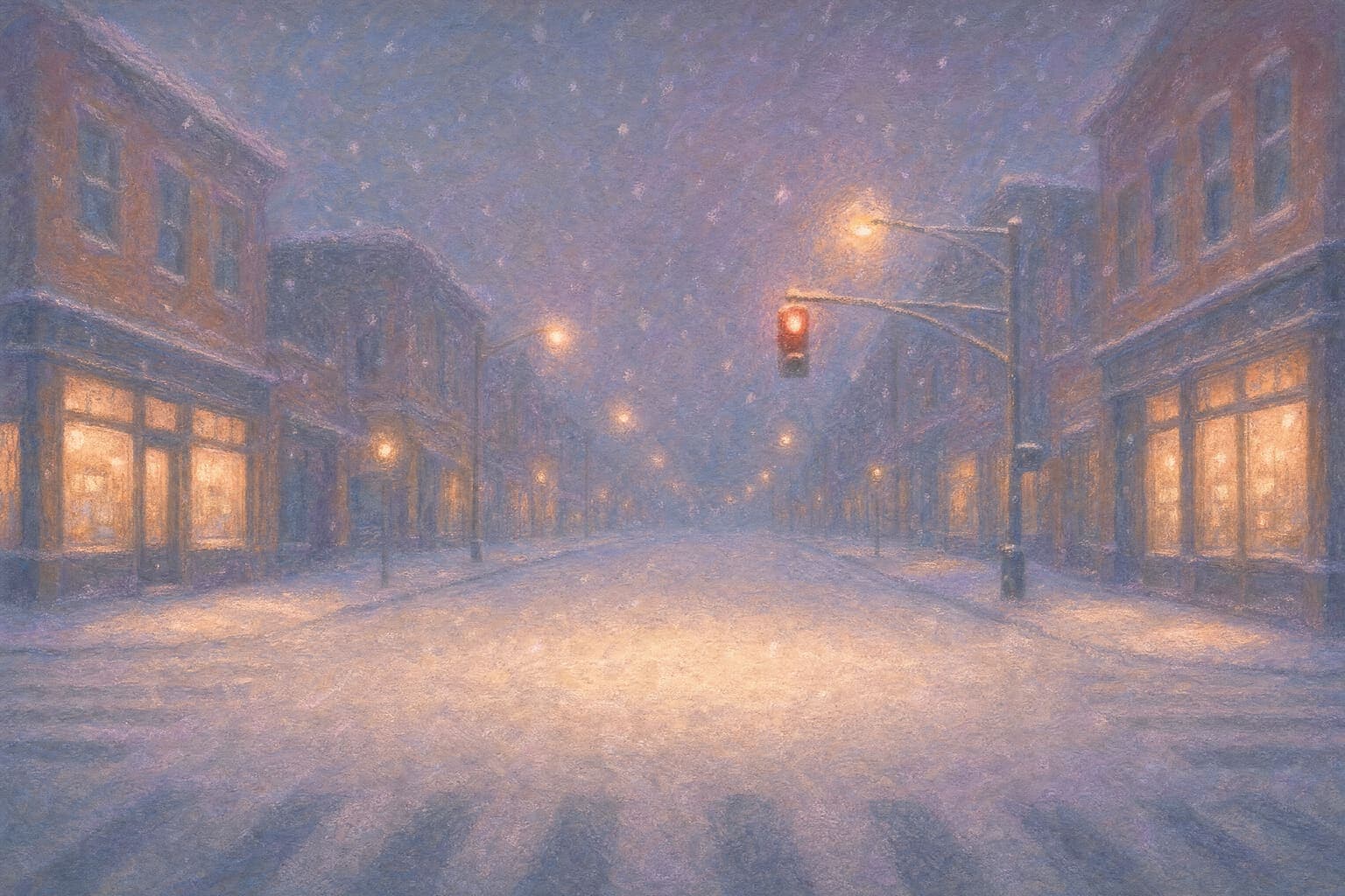 First Snow Crossing — Pastel Dusk