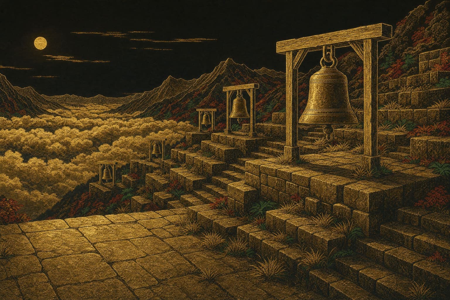 Terrace of Bells in the Gilt Night hand