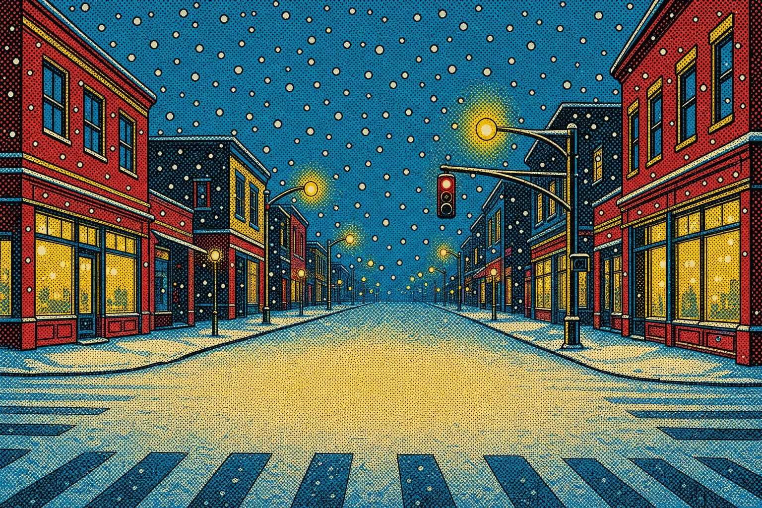 First Snow Crossing in the Halftone Pop hand