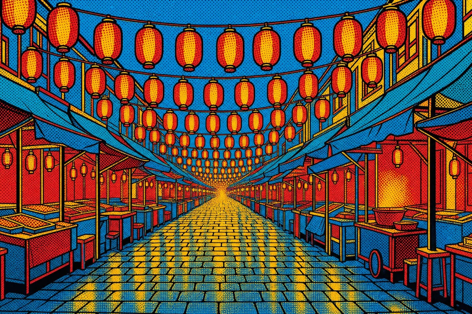 Dusk Market in the Halftone Pop hand