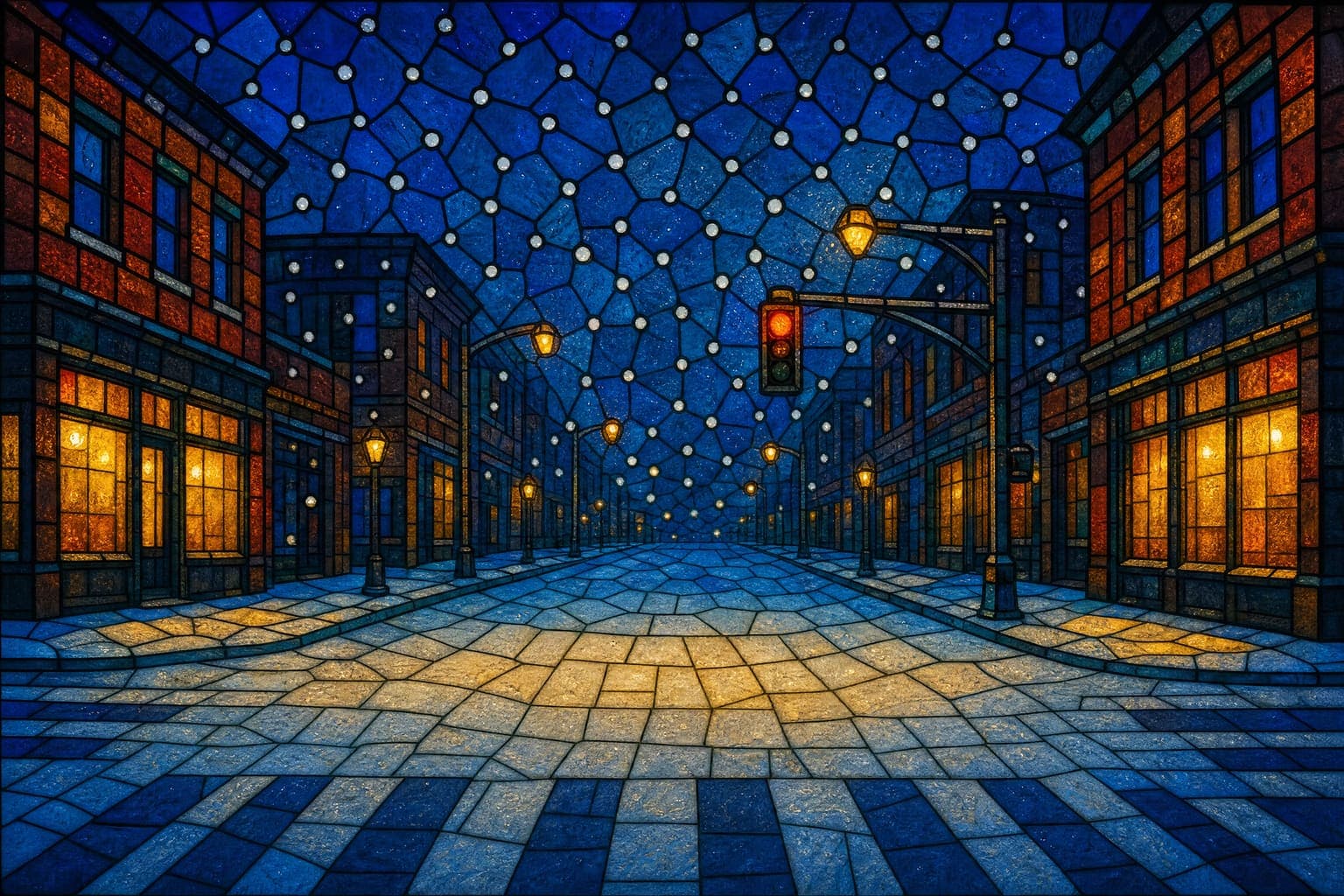 First Snow Crossing — Leaded Glass