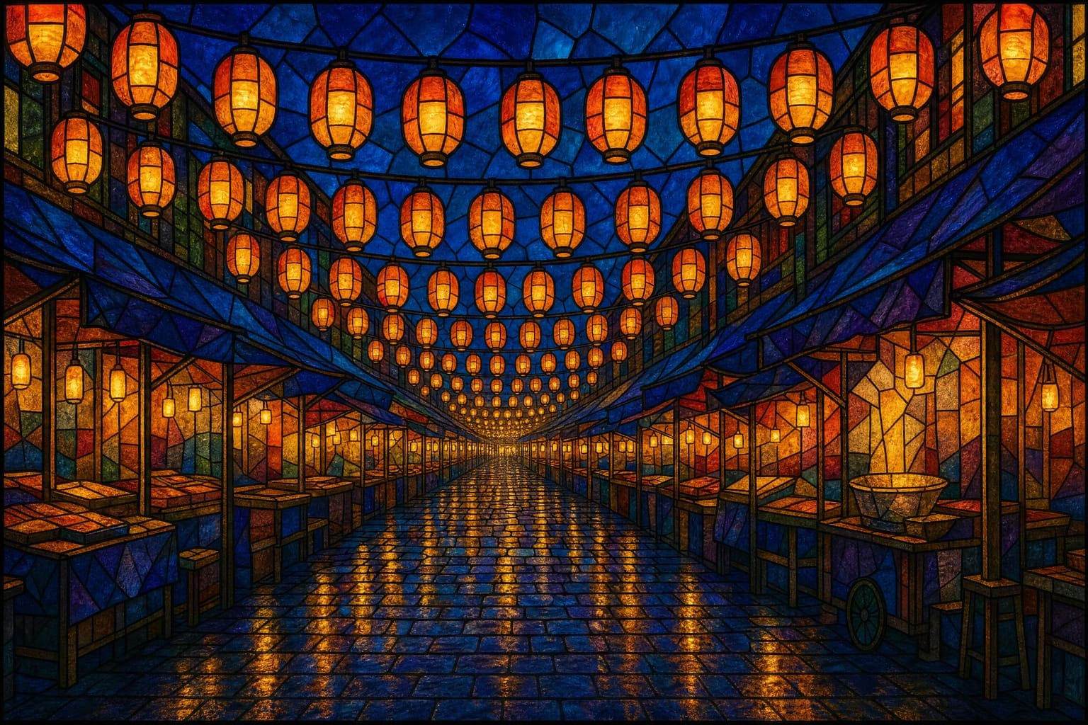 Dusk Market in the Leaded Glass hand