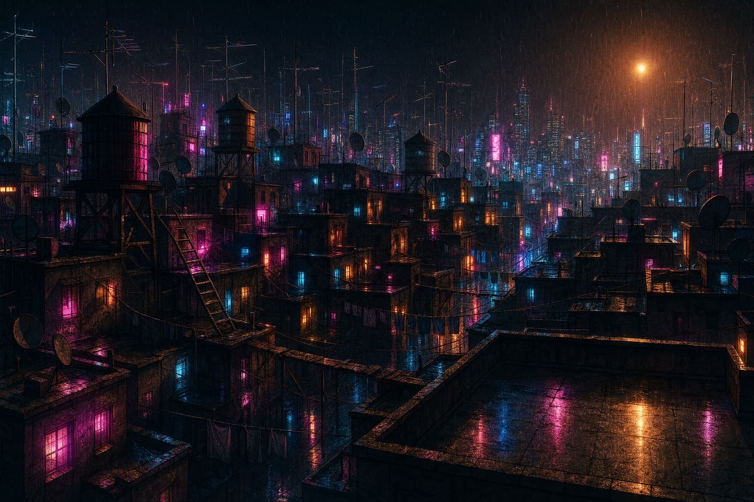 Rooftop Walk — Wet Street