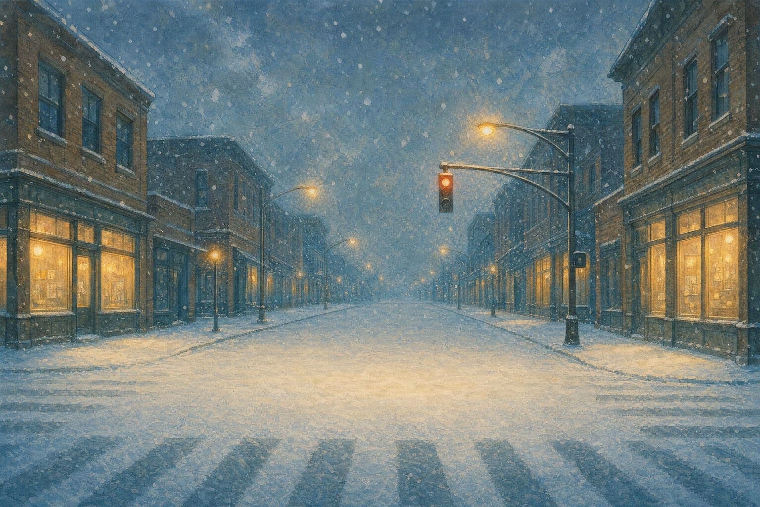 First Snow Crossing — Watercolour