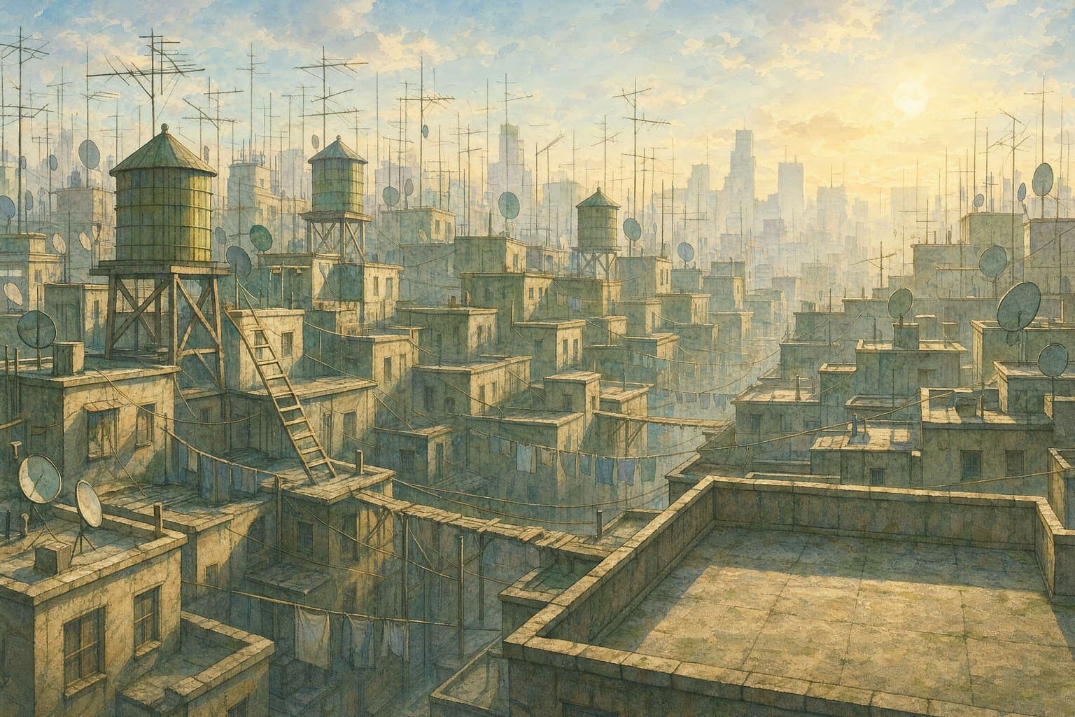 Rooftop Walk — Watercolour