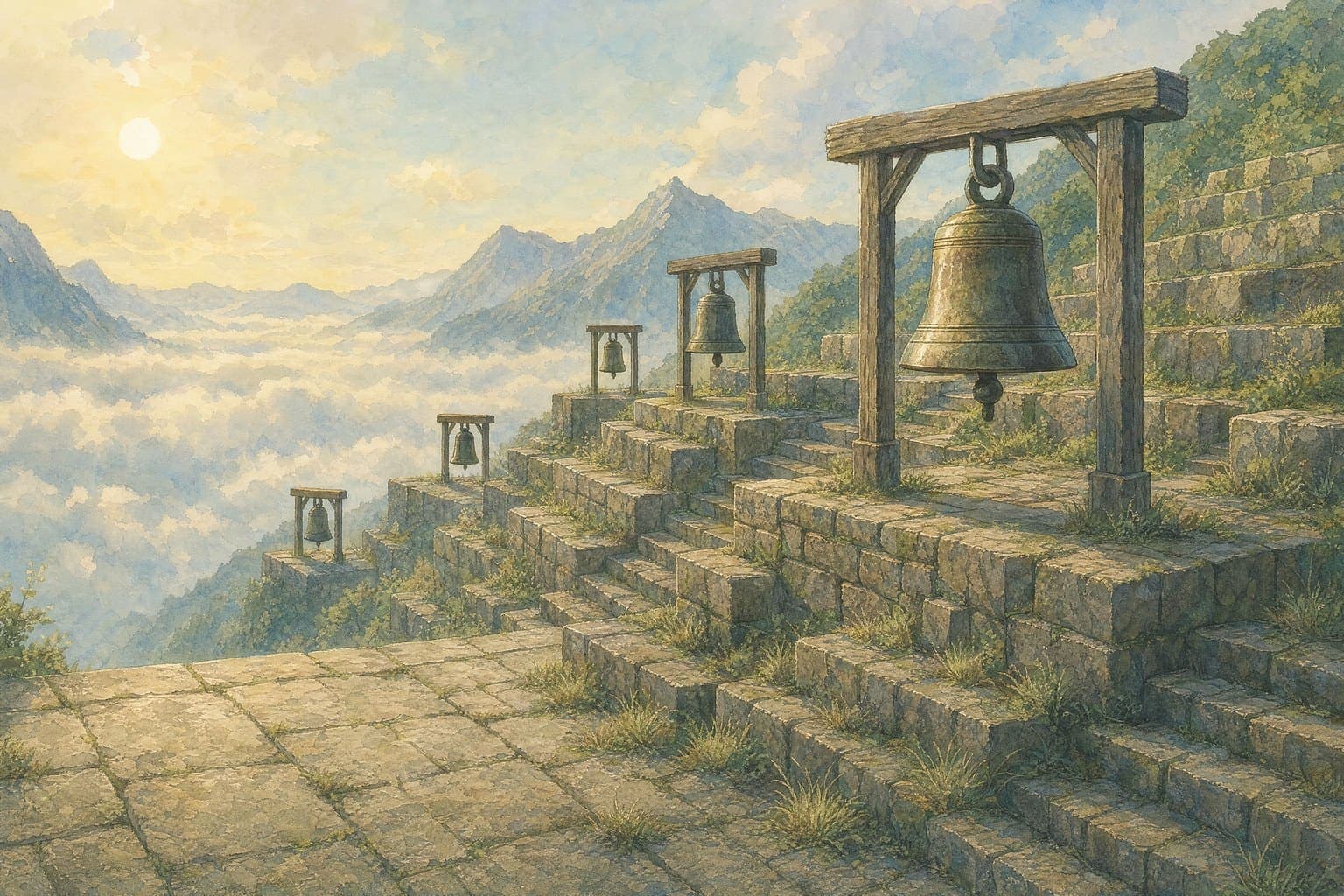 Terrace of Bells in the Watercolour hand