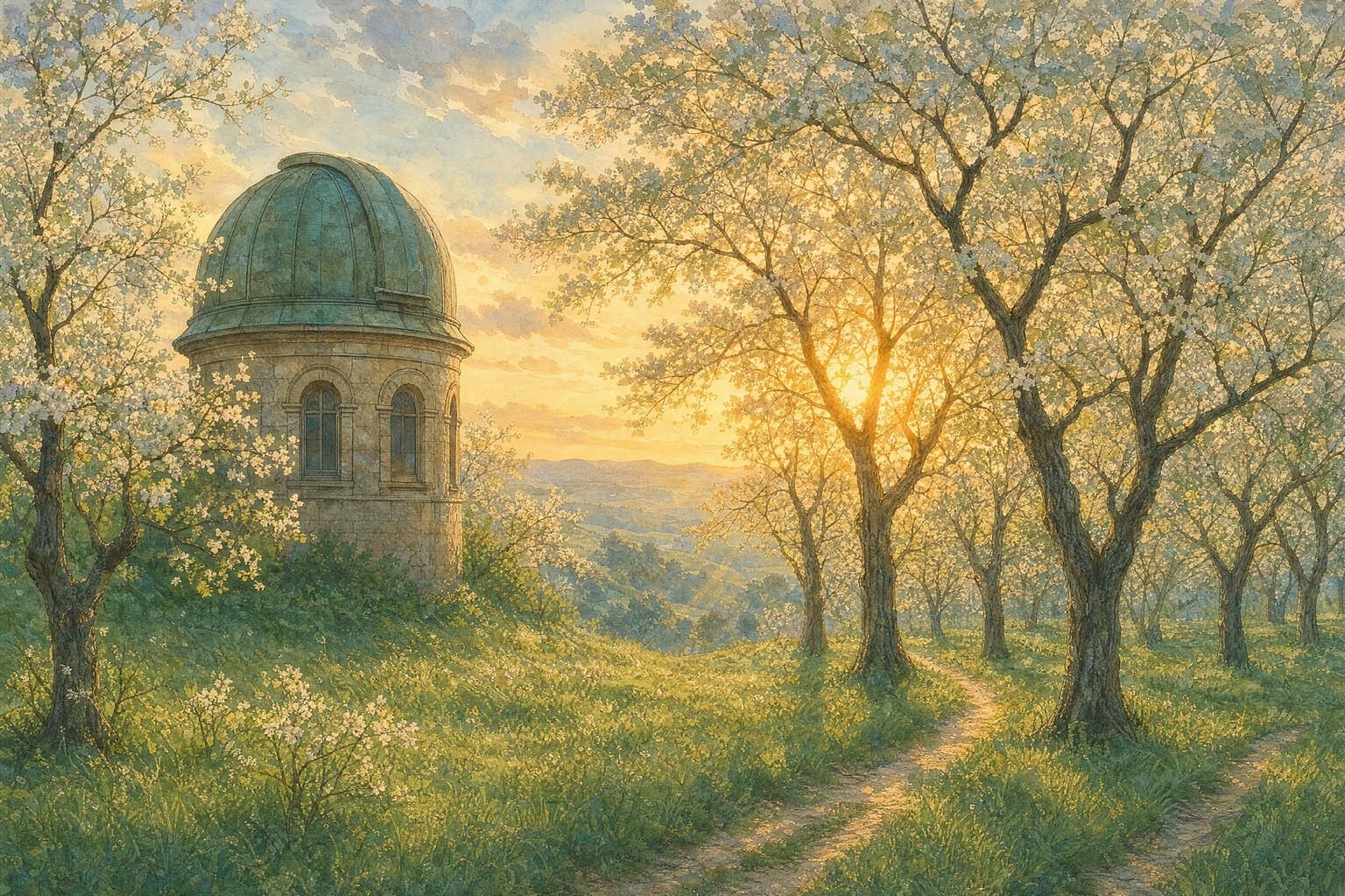 Telescope Orchard in the Watercolour hand