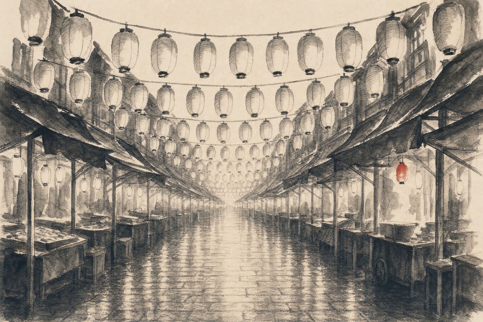 Dusk Market in the Single Brush hand