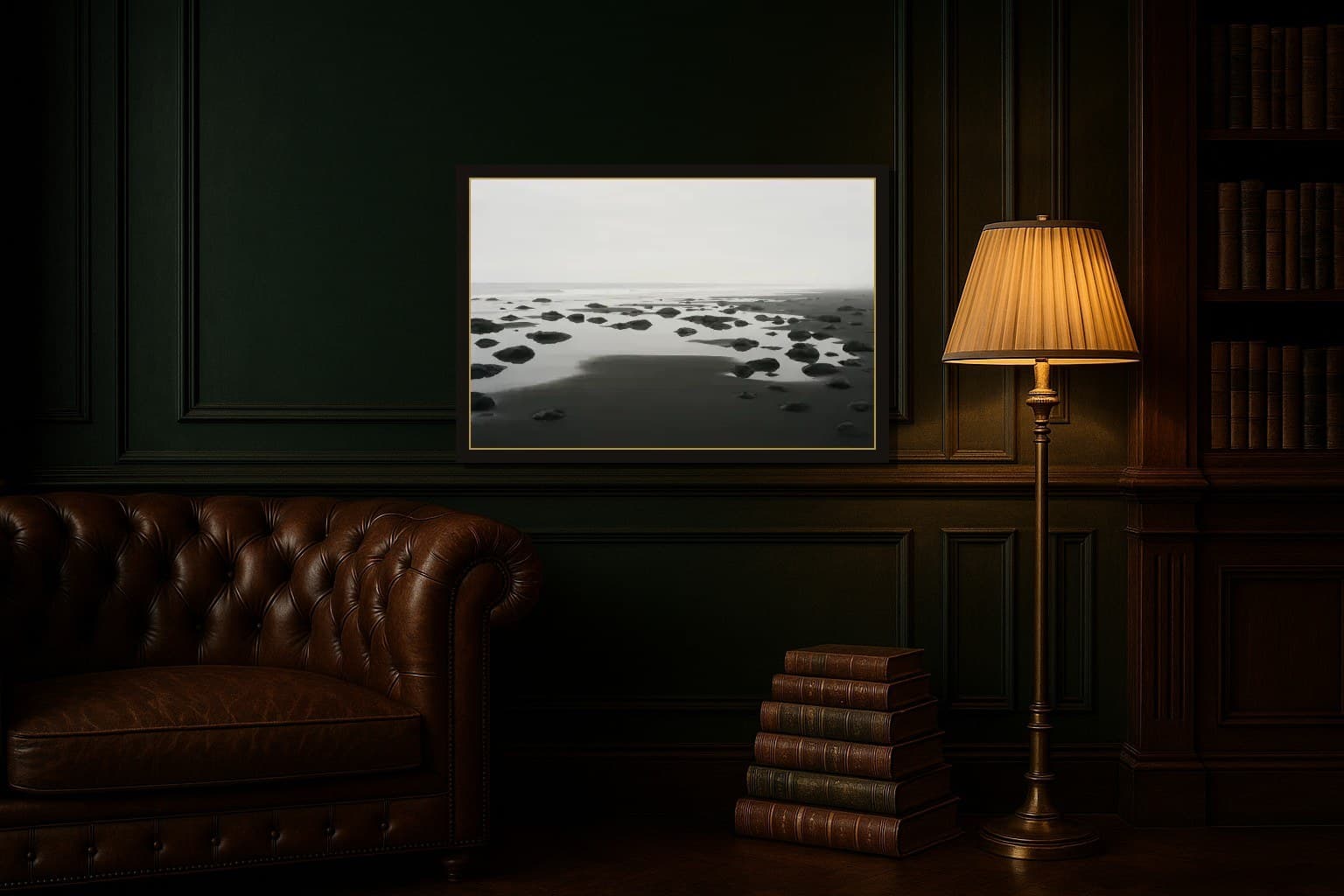 Saltglass shown as a framed fine-art print in a styled room