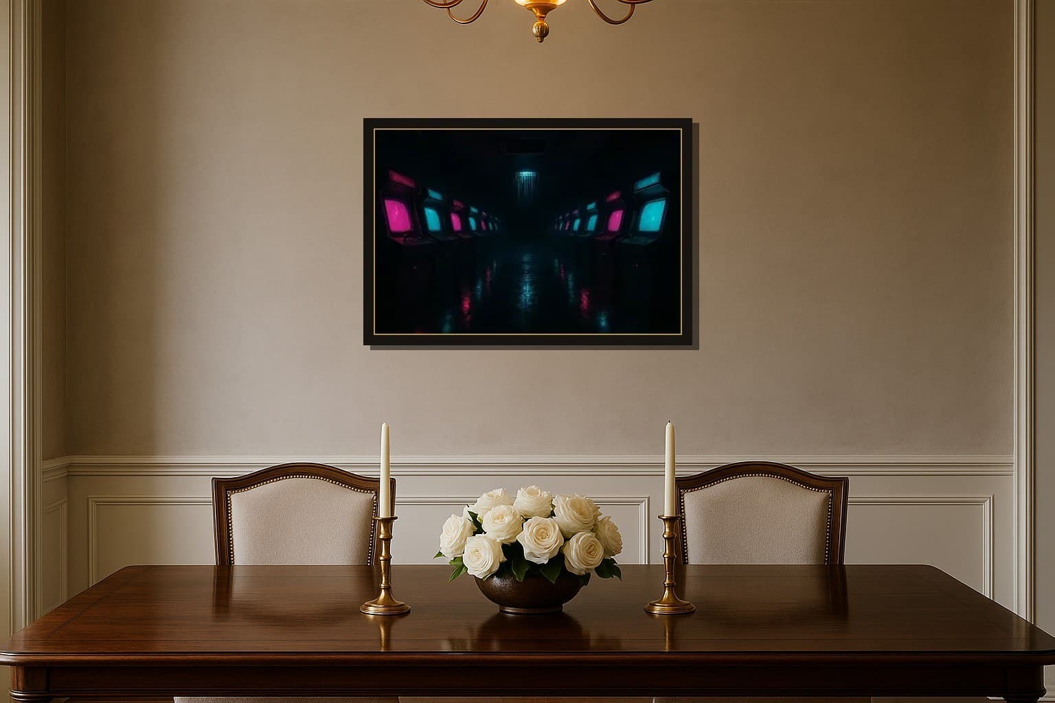Undercity shown as a framed fine-art print in a styled room