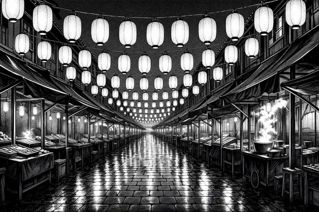 Dusk Market, drawn in the Screentone hand
