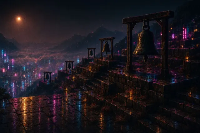Terrace of Bells, drawn in the Wet Street hand